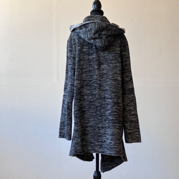 Gray long sleeve medium long hooded open front cardigan - Picture 7 of 10